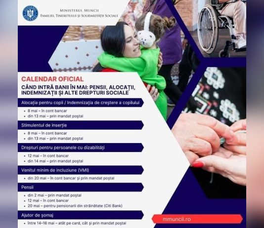 Când intră banii în luna Mai: alocații, indemnizații, pensii și alte drepturi sociale