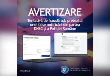 Tentativă de fraudă sub pretextul unei false notificări despre o amendă online din partea DNSC și a Poliției Române!