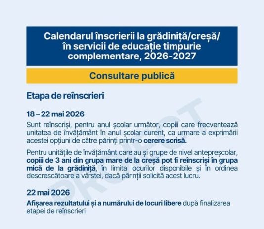 Consultare publică – Calendarul de înscriere la creșă/grădiniță 2026-2027
