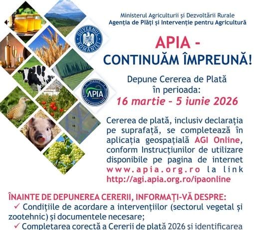 APIA primește Cereri de plată pentru Campania 2026