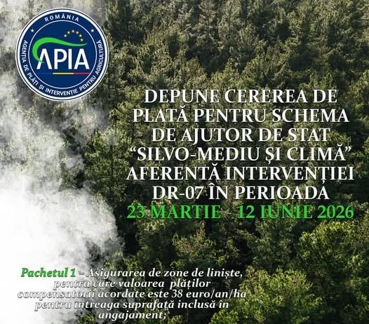 Cereri de plată pentru schema de ajutor de stat „Silvo-mediu și climă” aferentă Intervenției DR-07