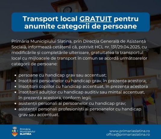 INFORMARE – Transport local gratuit pentru anumite categorii de persoane