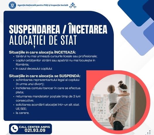 Când poate fi încetată sau suspendată alocația de stat pentru copii?