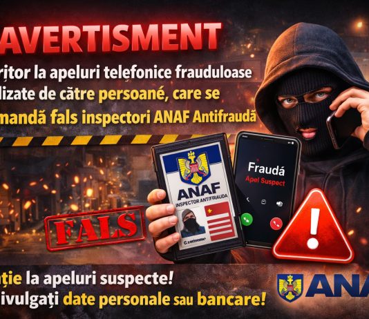 AVERTISMENT: apeluri telefonice frauduloase ale unor persoane care se recomandă inspectori