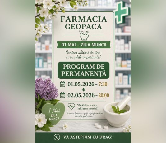 Farmacia Geopaca asigură permanență de 1 Mai