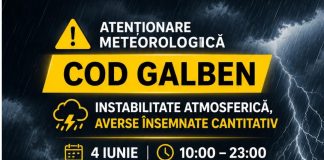 Cod galben de furtuni în Olt. Meteorologii anunță ploi torențiale, vijelii și grindină