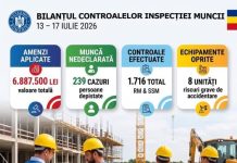 Peste 6,8 milioane de lei în amenzi și 239 de cazuri de muncă nedeclarată într-o singură săptămână!