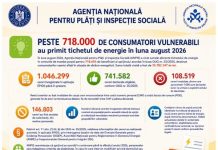 Peste 718.000 de consumatori vulnerabili au primit tichetul de energie în luna august 2026
