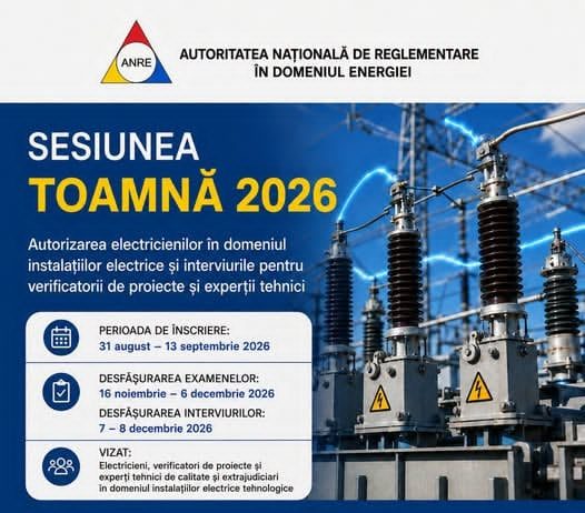 Sesiunea TOAMNĂ 2026 – autorizare în domeniul instalațiilor electrice