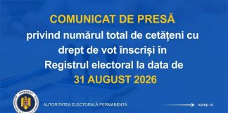 Numărul total de cetățeni cu drept de vot înscriși în Registrul electoral la data de 31 august 2026