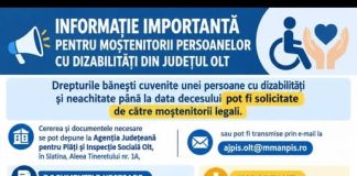 INFORMAȚIE IMPORTANTĂ PENTRU MOȘTENITORII PERSOANELOR CU DIZABILITĂȚI DIN JUDEȚUL OLT