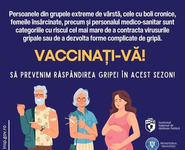 Vaccinarea antigripală, cea mai eficientă metodă prin care vă puteți reduce riscul de a dezvolta forme severe de boală.