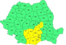 Cod galben de ploi abundente în Oltenia, Muntenia și Carpații de Curbură