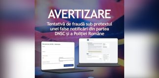 Tentativă de fraudă sub pretextul unei false notificări despre o amendă online din partea DNSC și a Poliției Române!