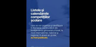 Listele și calendarele de desfășurare pentru competițiile școlare din anul școlar 2025-2026.