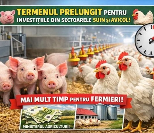 Se prelungește termenul de finalizare a investițiilor pentru programele de susținere a sectoarelor suin și avicol