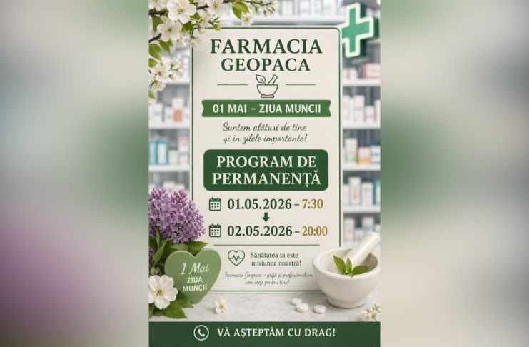 Farmacia Geopaca asigură permanență de 1 Mai