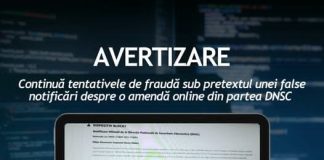 AVERTIZARE – Continuă tentativele de fraudă sub pretextul unei false notificări despre o amendă online din partea DNSC!