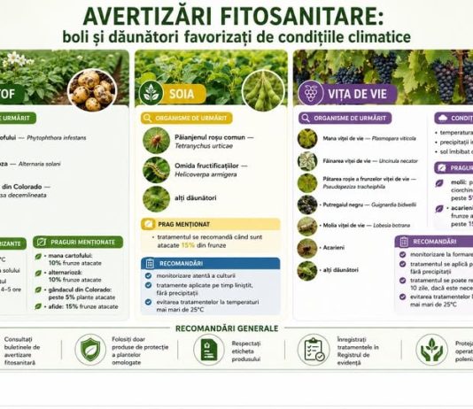 Informare fitosanitara: conditiile climatice pot favoriza aparitia unor boli si daunatori la culturile agricole