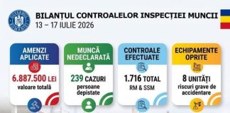 Peste 6,8 milioane de lei în amenzi și 239 de cazuri de muncă nedeclarată într-o singură săptămână!