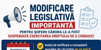 INFORMARE PRIVIND MODIFICAREA LOCULUI DE SUSȚINERE A TESTULUI DE VERIFICARE A CUNOAȘTERII REGULILOR DE CIRCULAȚIE