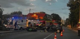 ACCIDENT LA SLATINA. UN MOTOCICLIST A AJUNS LA SPITAL