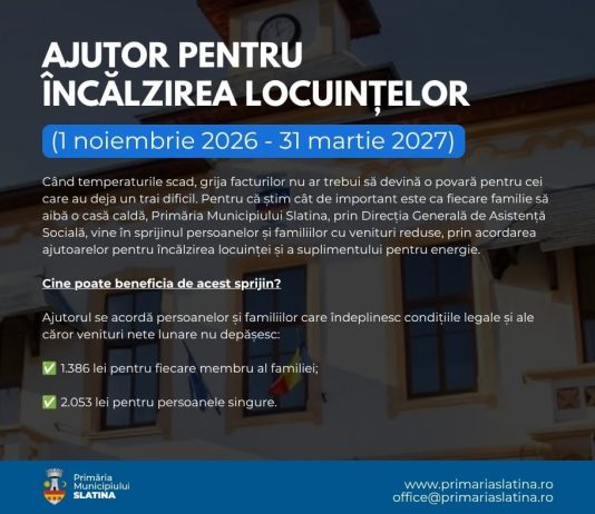 SLATINA: AJUTOARE PENTRU ÎNCĂLZIRE, ÎN SEZONUL RECE 2026–2027