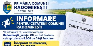 Aproximativ 8.000 de cărți funciare, finalizate la Radomirești. Locuitorii își pot ridica documentele de la Primărie.